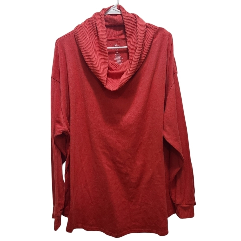 St John's Bay Long Sleeve Cowl Neck  Tunic Sweatshirt Plus Size 3X Pink Rose Red